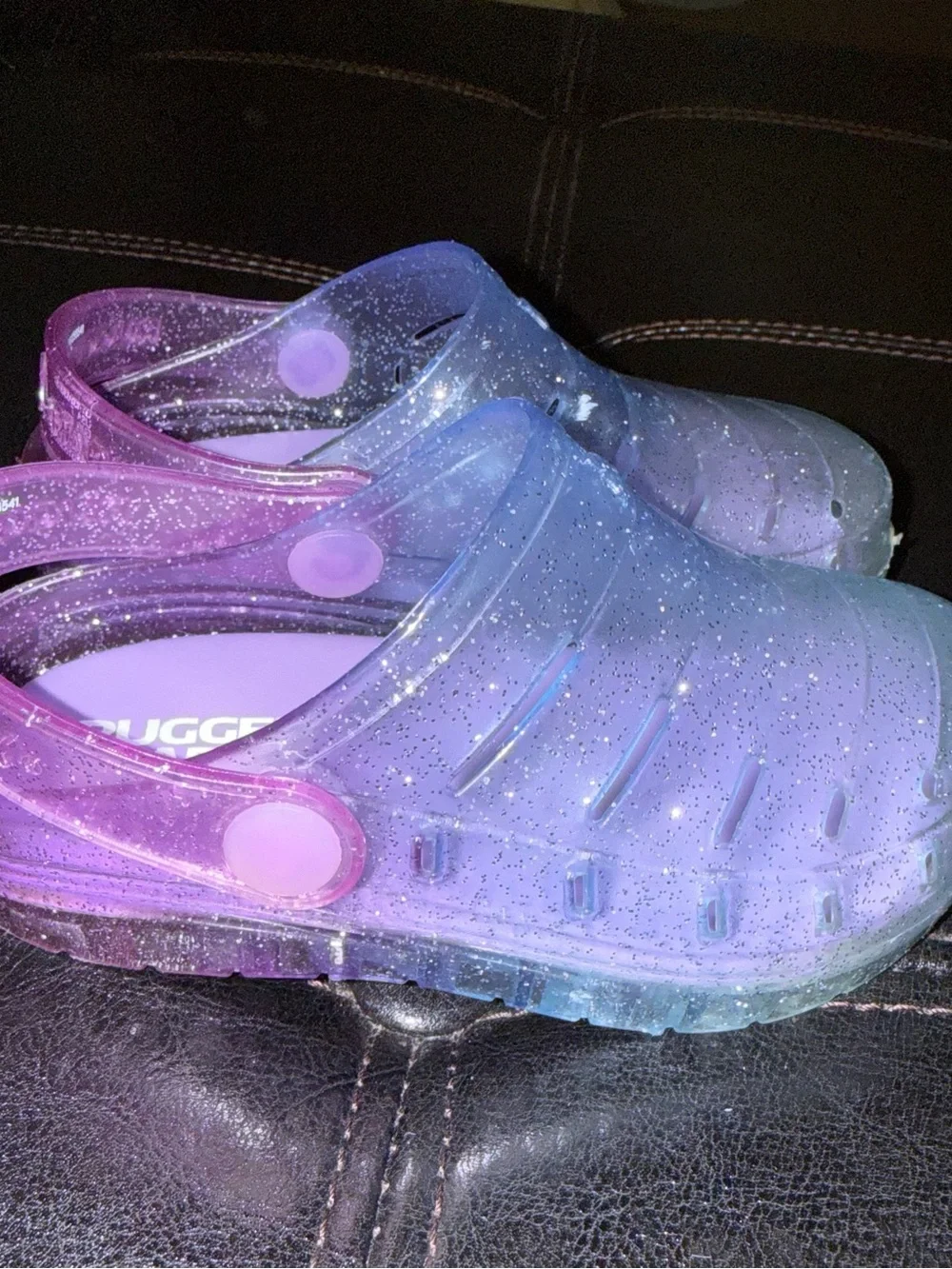 Rugged Shark Sparkle Ombre Kids Clogs with Pink Strap
